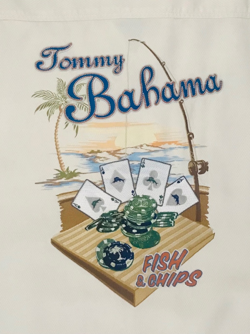 Tommy Bahama Embroidered “FISH & CHIPS” Silk Camp Shirt